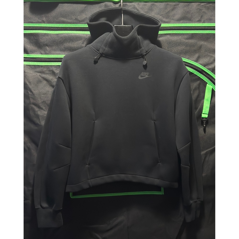 Nike Tech Funnel Neck Hoodie Black Cropped Sweatshirt Womens XS BV3973-010